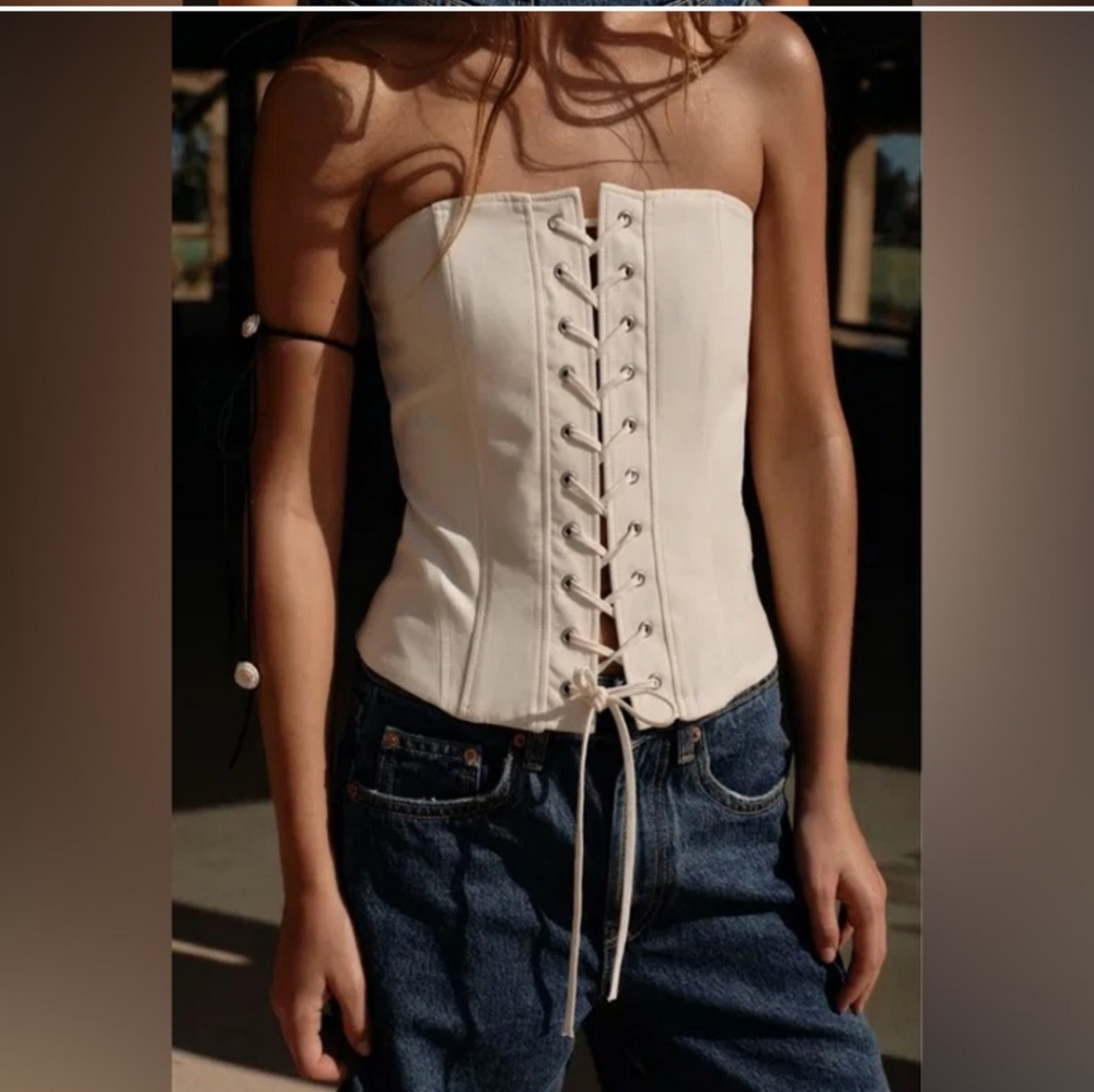 NWT ZARA BEIGE CREAM CORSET TOP